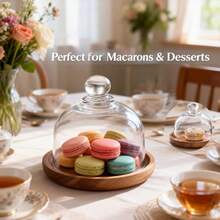 Glass Dessert Dome With Wooden Base, Mini Cake Stand, Wooden Cake Plate With Dome, Kitchen Fruit Display Tray, Suitable For Wedding, Appetizer Sweets And Cheese Serving - Clear - View 11