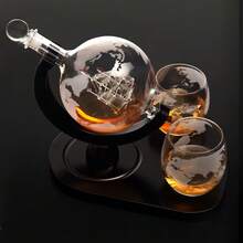 1 Set Luxury Globe Whiskey Decanter With Wooden Base, 1 Decanter(30oz) With 2 Matching Glasses(11oz),Suitable For Scotch, Bourbon, Liquor & Vodka, Practical Gift For Father's Day, Birthday & Holidays - Transparent - View 12