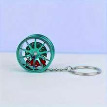 1pc Zinc Alloy Wheel Hub Keychain With Caliper, 360° Rotatable Car Key Ring, Unique Gift For Car Enthusiasts - Durable And Creative Design - 黑色 - 查看 3