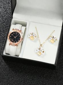 1 Set Women's Watch, Elegant And Stylish, Round Dial, Quartz Watch, Paired With Pendant Necklace And Earrings. Suitable For Everyday Wear, Back-To-School Season, Graduation Ceremony, Thanksgiving, Couples, Etc., And Also Makes A Great Gift. Watch Box Not Included. - Multicolor - View 3