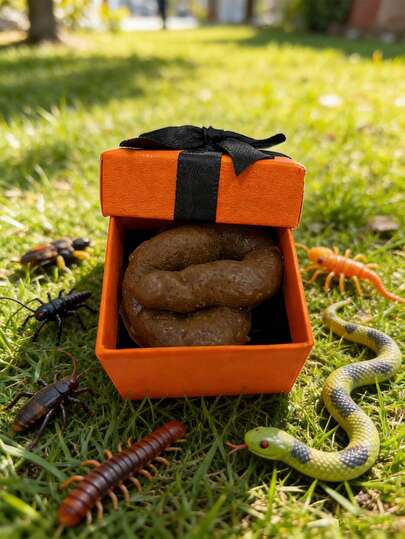 Caja de regalo de broma de material PE realista | Regalos de broma novedosos para bromas, fiestas y artículos de travesura - Broma adecuada para bromas prácticas, caja de regalo sorpresa con juguete de broma - Heces falsas realistas y caja de regalo, naranja y diseño, perfecto para Halloween, Navidad, cumpleaños y talla grande - Regalo novedoso y divertido para el Día de los Inocentes