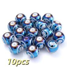 10Pcs 10mm Zodiac Sign Glass Beads Shiny Iridescent Blue Round Spacer Beads Featuring Zodiac Designs, Crafted For DIY Jewelry Making, Fashion Bracelet, Necklace, And Earring Components - Royal Blue - View 12