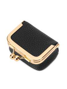 新款女士纯色首饰盒，戒指、项链、耳环收纳盒，迷你吻锁零钱包，女士旅行首饰收纳盒化妆包，圣诞礼物，教师节礼物，女士礼物，化妆包，零钱包，少女必备，可定制 - 黑色 - 查看 3