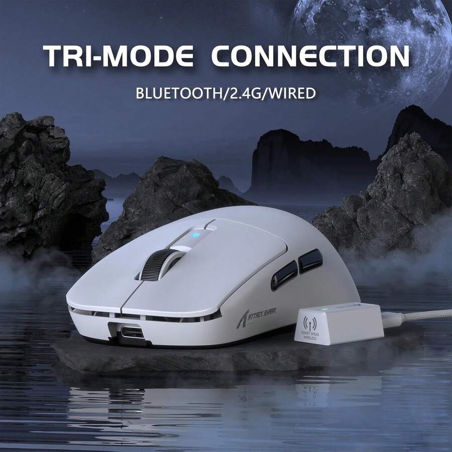 ATTACK SHARK R6 轻量级无线游戏鼠标,配备 PAW3950MAX 传感器、Nordic 52480 芯片、8000Hz 回报率、420000 DPI、39g 超轻三键模式,支持 2.4G/USB-C/蓝牙 5.0 连接,1 亿次点击寿命,USB-C 充电,7 个可编程按键,适用于 PC/笔记本电脑。 - 彩色 - 查看 1