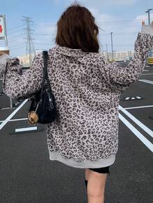 2026 Early Spring New Women's Leopard Print Corduroy Texture Half Zip Sweatshirts Oversized Casual Activewear Pullovers Textured Long Sleeve Stand Collar Tops For Daily Casual Gym Yoga Running Multicolor Options Fashion Sporty Style - Xám - Xem 4