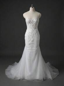 YOUKEFEIER New Strapless Mermaid Wedding Dress With Sheer Mesh, Waist Cinching Design And Train, Suitable For Bridal Ceremony/Reception - Beige - View 5