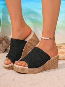 Giày sandal đế xuồng dày dặn, thời trang, đa năng dành cho nữ, thích hợp mang hàng ngày. - màu đen - Xem 9