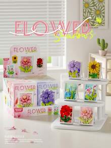 100-300-elementowe klocki do budowania ramek na zdjęcia w kształcie kwiatów (fioletowa bańka, tulipan, storczyk, słonecznik, róża, piwonia...), prezent urodzinowy DIY, klocki, puzzle i akcesoria do kolaży, żywe kolory, wykwintny design, warstwowe, żywe kolory, realistyczne kształty, odpowiednie do wystroju wnętrz/artykułów biurowych/wymiany prezentów (Boże Narodzenie, Dzień Matki, Walentynki), ekspozycji sklepowej/kolekcji dzieł sztuki - Wielokolorowe - Zobacz 2