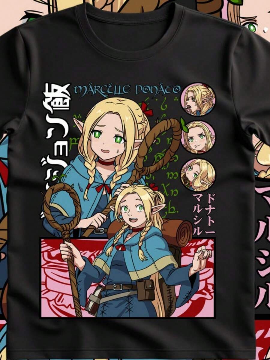 Laios Touden Dungeon Meshi-Shirt Delicious Anime Vintage Special Shirt, Anime Shirt, Anime Lovers Shirt, Otaku, Mang (2) - 黑色 - 查看 1