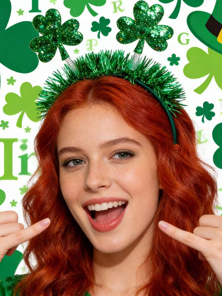 1pc Clover Bohemian Vintage Cute ABS Plastic Green Ribbon Party Headband, St. Patrick's Day Decoration - Green - View 1