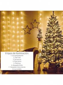 Cortinas Decorativas De 300 Led Serie De Luces Con 8 Modos - Amarillo - Ver 4