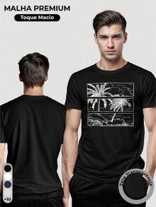 Men's T-Shirt, 100% Cotton, Palms Print - 黑色 - 查看 3