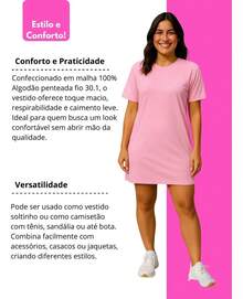 Vestido Camisetão Alongada Feminino Malha Longline T-shirt  Casual    Praia  Férias - Rosa Bebê - Visão 7