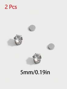 5件套闪亮银色仿锆石磁性耳环，无需耳洞，适合女士派对佩戴，可作为礼物（不含卡片纸） - 銀色 - 查看 9