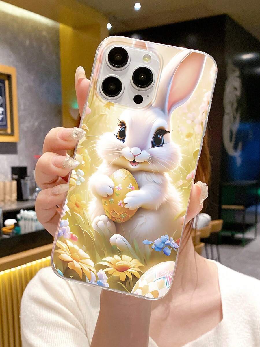 Easter Bunny & Egg Print Transparent Soft TPU Shockproof Phone Case, Cute Style, Suitable For Easter/Daily Use/Friend Gift. Compatible With IPhone 11/13 Pro Max/15/17/17 Pro Max & Galaxy S24 Ultra/S25 Ultra - Clear - View 1