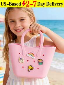 Children's Solid Color Flower Hollow DIY Handbag Cute Purse Beach Bag Detachable Silicone Decoration Kids Fashion Accessory Birthday Gifts - Multicolor - View 1