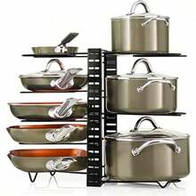 Organizadores de Estantes Para Ollas Organizador de ollas y sartenes de 8 niveles para organización y almacenamiento de cocina soportes para tapas de ollas con 3 métodos de bricolaje-074 - Negro998 - Ver 6