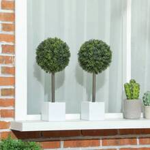 Set Of 2 Artificial Boxwood Topiary Balls, 45cm, Potted Plastic Artificial Plants. - A - View 1