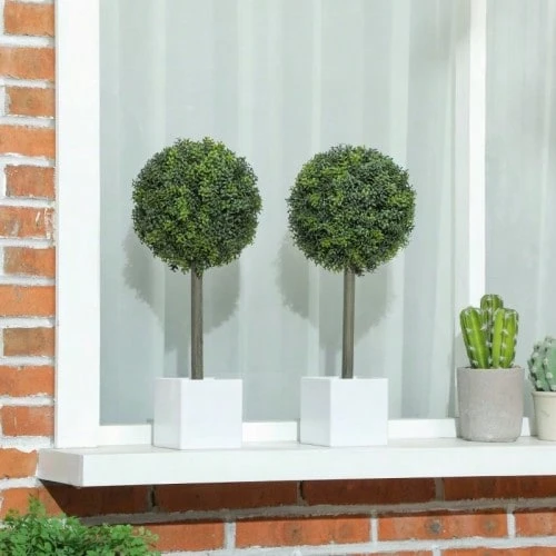 Set Of 2 Artificial Boxwood Topiary Balls, 45cm, Potted Plastic Artificial Plants. - A - View 1