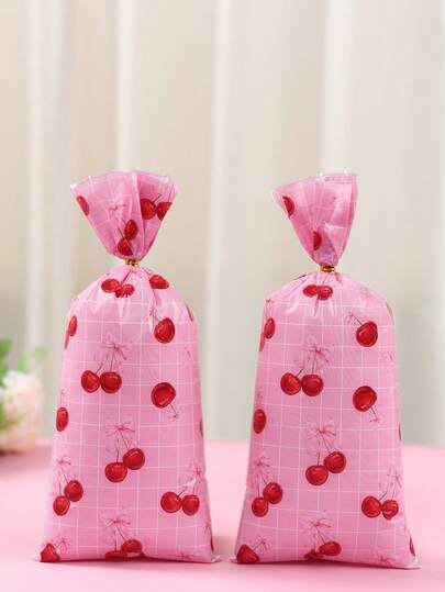 25/50 piezas Bolsas de regalo con estampado de cerezas rosas y lazos, bolsas para regalos de fiesta de baby shower, bolsas de embalaje de caramelos con estampado de lazos rosas, bolsas de regalo, decoración de fiesta de cerezas rosas, decoraciones de baby shower, bolsas para galletas, caramelos y bocadillos, suministros para fiesta de primer cumpleaños, decoración para fiesta de revelación de género, suministros para fiesta de baby shower de niña, regalos para baby shower de niña