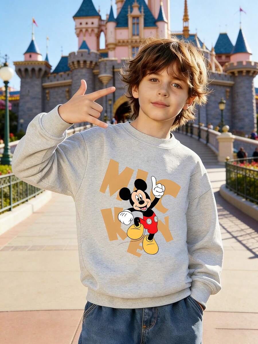 1pc Disney Mickey Mouse Sweatshirt For Tween Boys - Vibrant Style, Bold Lettering Mickey Graphic, Soft & Comfortable, Ideal For Casual Daily Wear & Disney-Themed Outings - Xám - Xem 1