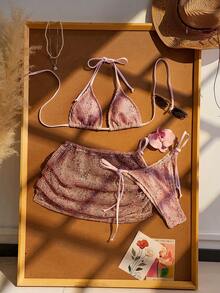 Bộ bikini đi biển mùa hè dành cho nữ năm 2026, bikini móc len buộc dây sau lưng, váy đi nghỉ mát kiểu bohemian móc len, bộ bikini 3 mảnh dành cho nữ, thích hợp cho bãi biển, thư giãn, kỳ nghỉ và tiệc bể bơi, màu hồng. - Hồng - Xem 2