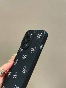 1pc Minimalist Pink Bow Painting Pattern, Black Matte Texture TPU Material Eye-Shaped Anti-Drop Phone Case, Suitable As Gift For Boyfriend/Girlfriend, Compatible With Apple, , And Other Android Models - Multicolor - View 7