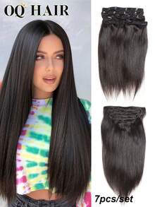 OQ 7 pcs Rambut Manusia Asli 100% Lurus, Panjang 14-22 Inci, Warna Hitam Alami, Tanpa Perlakuan Kimia, Tidak Rontok, Mudah dan Cepat Dipasang, Cocok untuk Pemula - S1 - View 2