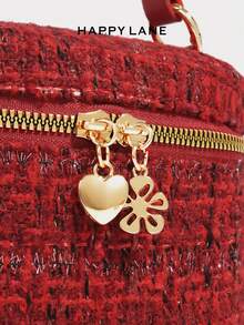 Túi đeo vai nữ HAPPY LANE bằng vải tweed, kiểu dáng cổ điển lấy cảm hứng từ các nhà thiết kế nổi tiếng, túi đeo chéo thanh lịch với quai ngọc trai, đa năng cho mua sắm, thường ngày, công sở và các buổi tối. - Đỏ - Xem 6