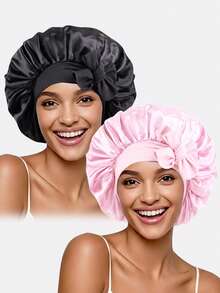 1 件女士仿丝睡帽，宽边，蝴蝶结装饰和头发包裹功能丝绸帽缎子帽情人节 - 酒紅色 - 查看 15