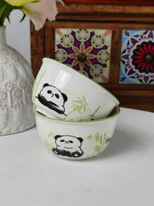 3pcs Panda Bowl & Cutlery Set, 3 Ceramic Bowls Combo, Snack Bowls, Kitchen Tableware, Suitable For Gifts, Restaurants, Home Use - Multicolor - View 7