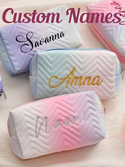 Personalized Gradient Color PU Leather Travel Toiletry Bag, Bridesmaid Gift, Customized Cosmetic Bag, Large Capacity Cosmetic Storage Bag,Gift For Her,Monogram Makeup Bag,Makeup Bag,Toiletry Bag,Travel Toiletry Bag,Cosmetic Pouch,Make Up Bag,Bridesmaid Gift,Cosmetic Bag,Maid Of Honor Gifts,Custom Toiletry Bag,Beauty Makeup Bag,Bride Toiletry Bag