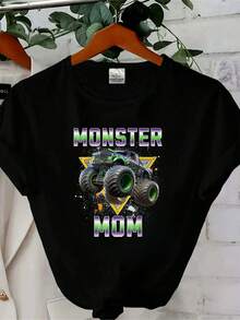 Women T-Shirt Print Monster Truck Mom T Shirt Mother's Day Are My Jam Lover Birthday For Vintage Washed Graphic Soft Versatile Breathable Slightly - màu đen - Xem 6