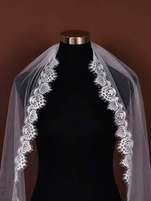 Elegant Lace Edge Wedding Veil Soft Lace Edge Single Tier Long Bridal Veil With Comb Wedding Accessories - Milky - View 10