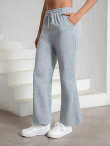 Women's Solid Color Belted Pocket Sweatpants, Suitable For All Seasons, Soft And Comfortable Fabric, Ideal For Running, Fitness And Daily Wear Sports - Light Grey - View 5