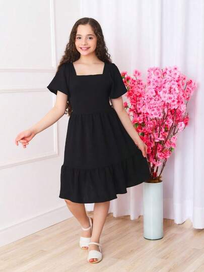 VESTIDO CURTO DE MANGA CURTA INFALTIL JUVENIL MENINAS