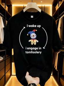 I Wake Up L Engage In Tomfoolery Shirt Funny Lronic Joke Cursed Tee] Men's-Shirt Men's Streetwear-Shirt INS Graffiti Print Oversize-Shirt - 黑色 - 查看 1