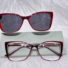Women's Adult Clip-On Glasses, Acetate Nylon, 2 In 1, Square, Size M, BL8007 - vermelho - 查看 3