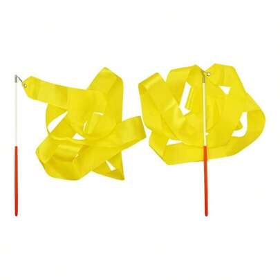 2 Pack Yellow Rhythmic Gymnastics Wands Praise Dancing Streamers Baton Twirling Talent Shows Artistic Dancing