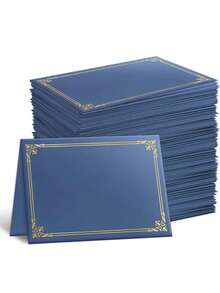 6个黑色证书夹 - 文凭封套，带烫金边框的证书夹，9.5 x 12 英寸奖状证书和文件夹，奖项，毕业典礼，文件夹 - （蓝色） - 彩色 - 查看 4