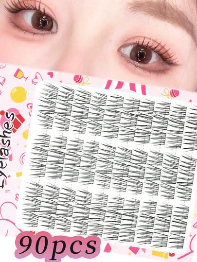 90pcs C-Curl Women's False Eyelashes (6-12mm), 10 Rows, Soft & Fine Black Base, Clearly Defined, Lightweight & Comfortable, High Capacity, Non-Irritating, Reusable, Suitable For Daily & Work Use