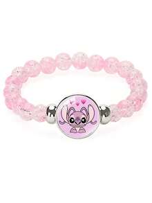 莉萝与史迪奇天使粉色裂纹水晶珠手链 - 可爱卡通人物弹力手链，适合女孩、儿童、青少年，是友谊手链、儿童生日派对礼物、日常上学装扮、节日礼物和派对配饰的理想之选。 - 彩色 - 查看 15