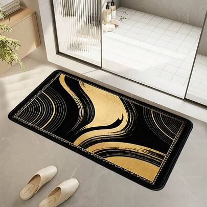 1件北欧极简黑金渐变印花装饰地毯/小地毯/客厅地毯/卧室地毯，现代极简仿羊毛方形浴室垫，北欧ins风客厅卧室长方形地毯，多色可选，底部防滑，可折叠收纳，提升家居装饰格调