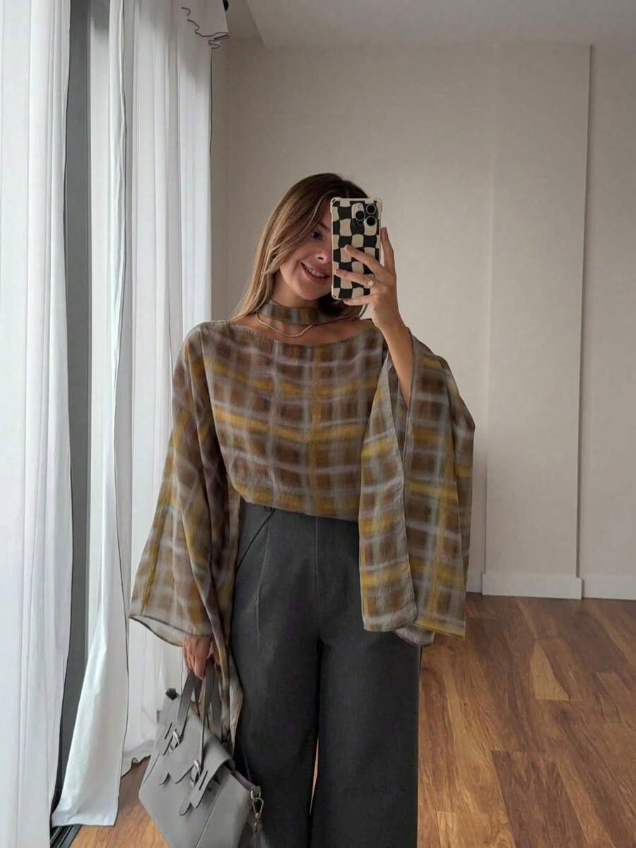 Women's Vintage Plaid Shawl For Fall, Versatile Casual Commuter Style For School, Daily Wear & Homecoming