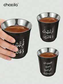choxila 1pc 160ml Stainless Steel Double-Sided Printed Coffee Cup, Insulated Tea Cup, Creative Arabic Pattern Coffee Mug, Suitable For Cafes, Home, Restaurants - Cup - View 4