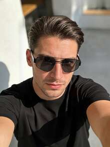 Retro Double Bridge Square & Round Frame Glasses, Unisex, Comfortable Non-Slip Temples, Suitable For Daily Outings And Fashionable Street Photography - Multicolor - View 8