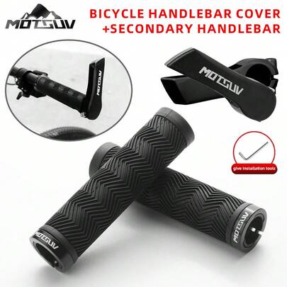 1 Pair Bicycle Handlebar Grips + 1 Pair Bicycle Handlebar Ends, Bicycle Handlebar Covers, Anti-Slip Accessories