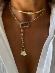 1件女士水晶链3D字母吊坠，配三角形扣环，优雅精致时尚风格，适合节日或派对佩戴 - 彩色 - 查看 1