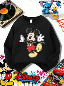 1pc Disney Mickey Mouse Tween Boys Fun Sweatshirt Featuring Lively Character Cartoon Art - Skin-Friendly & Easy-Care, Perfect For School Days & Weekend Outings - 黑色 - 查看 2