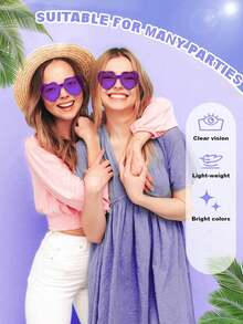 10副透明心形派对眼镜，无框紫色心形眼镜，透明糖果色眼镜，适合派对、婚礼派对用品、游泳、海滩、生日、嘉年华和其他娱乐活动及派对礼品，颜色随机搭配，节日庆典配饰，男女通用心形连体眼镜，可用于拍照 - 紫色 - 查看 7